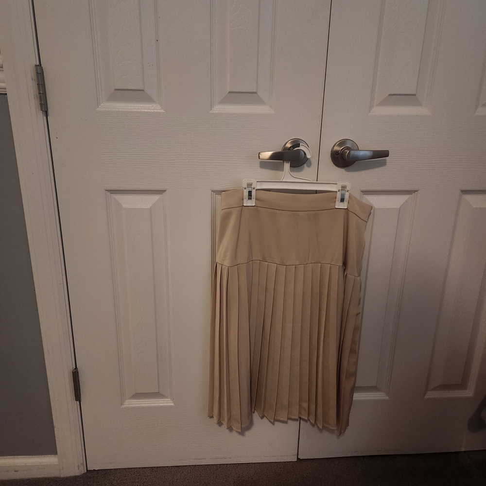 Tan Pleated Midi A-Line Skirt for Cocktail Events